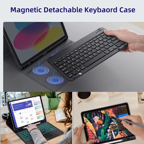 حافظة لوحة مفاتيح لجهاز iPad الجيل العاشر (10.9 بوصة، 2022)، غطاء رفيع قابل للطي ولوحة مفاتيح بلوتوث قابلة للإزالة والفصل مع حامل قلم رصاص لـ A2696 / A2757 / A2777 (أسود) in Kuwait