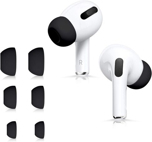 kwmobile 6X Replacement Ear Tips Compatible with Apple Airpods Pro 2 / Pro 1 - Silicone Tips for Earphones - Black in Saudi Arabia