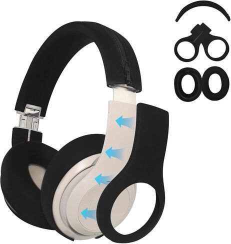 Adhiper 3-in-1 Silicone Sweat Case Cover for Beats Studio Pro Headphones Accessories, Ear Pad Covers/Zipper Headband Cover/Shell Covers for Beats Studio Pro, Sweatproof & Easy to Clean - Black in Saudi Arabia