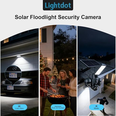 كاميرا Lightdot Solar Floodlight الأمنية الخارجية اللاسلكية مع لوحة شمسية، عموم/إمالة، تتبع AI بزاوية 360 درجة، اكتشاف مجاني للشخص/المركبة، SD/Cloud، مثالية للمزرعة والمزرعة وموقع البناء in Saudi Arabia