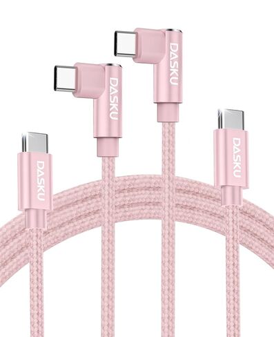 كابل USB C إلى USB C 90 درجة 2 حزمة 6FT 60W iPhone 17 Pro Max كابل شحن مضفر طويل الزاوية اليمنى من النوع C شاحن سريع سلك شحن لهاتف iPhone 17 16 15 Pro Max 16e وSamsung S25 iPad والمزيد in Kuwait