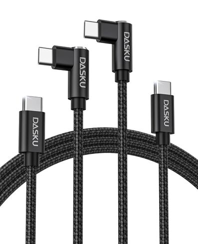 كابل USB C إلى USB C 90 درجة 2 حزمة 6FT 60W iPhone 17 Pro Max كابل شحن مضفر طويل الزاوية اليمنى من النوع C شاحن سريع سلك شحن لهاتف iPhone 17 16 15 Pro Max 16e وSamsung S25 iPad والمزيد in Kuwait