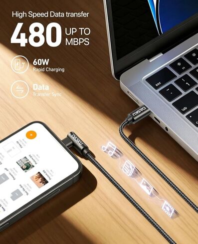 كابل USB C إلى USB C 90 درجة 2 حزمة 6FT 60W iPhone 17 Pro Max كابل شحن مضفر طويل الزاوية اليمنى من النوع C شاحن سريع سلك شحن لهاتف iPhone 17 16 15 Pro Max 16e وSamsung S25 iPad والمزيد in Kuwait