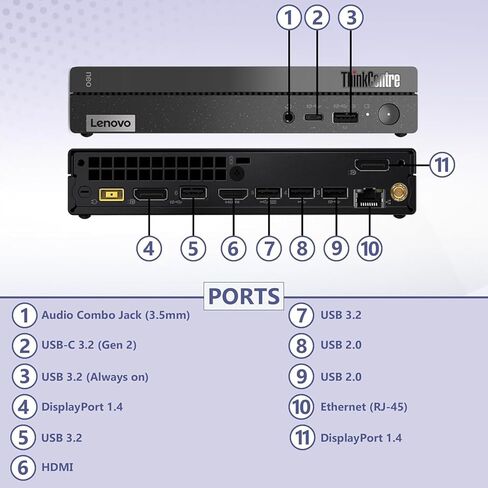 كمبيوتر Lenovo ThinkCentre neo 50q Gen 4 Business Mini المكتبي • معالج Intel Core i5-13420H ثماني النواة • ذاكرة وصول عشوائي (RAM) سعة 16 غيغابايت • محرك SSD سعة 512 غيغابايت • Office 365 للويب • منفذ عرض + HDMI • لوحة مفاتيح وماوس سلكي • Windows 11 in Kuwait
