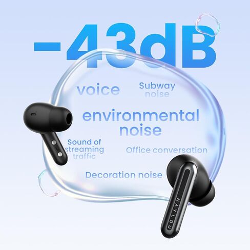 سماعات أذن لاسلكية لإلغاء الضوضاء من HAYLOU Mori Pro، 43 ديسيبل ANC قابلة للتعديل تلقائيًا، سماعات أذن بلوتوث 10 مم مع 6 ميكروفون AI ENC، وقت تشغيل 28 ساعة، تحكم باللمس، سماعات أذن داخل الأذن مقاومة للماء IPX4 in Kuwait
