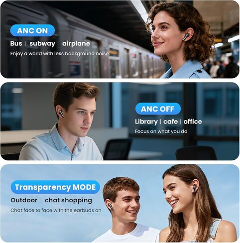 سماعات أذن لاسلكية لإلغاء الضوضاء من HAYLOU Mori Pro، 43 ديسيبل ANC قابلة للتعديل تلقائيًا، سماعات أذن بلوتوث 10 مم مع 6 ميكروفون AI ENC، وقت تشغيل 28 ساعة، تحكم باللمس، سماعات أذن داخل الأذن مقاومة للماء IPX4 in Kuwait