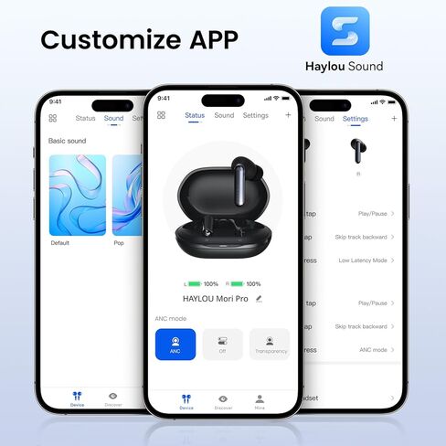 سماعات أذن لاسلكية لإلغاء الضوضاء من HAYLOU Mori Pro، 43 ديسيبل ANC قابلة للتعديل تلقائيًا، سماعات أذن بلوتوث 10 مم مع 6 ميكروفون AI ENC، وقت تشغيل 28 ساعة، تحكم باللمس، سماعات أذن داخل الأذن مقاومة للماء IPX4 in Kuwait