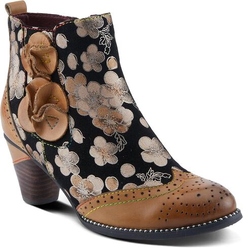 SPRING STEP L'Artiste Glynn Women's Floral Oxford Bootie - Pretty & Punk ، من جلد الغزال مع غرز قوس قزح in Kuwait
