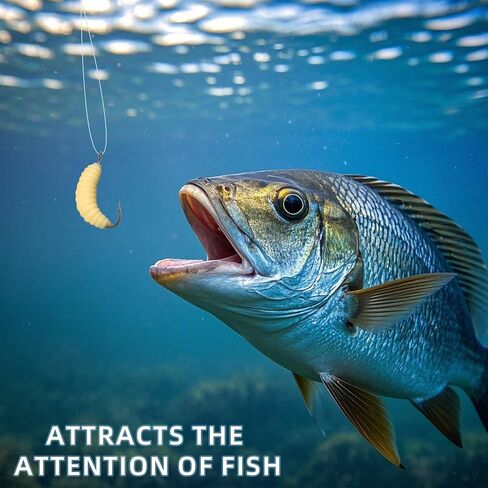 60pcs Rubber Maggot Fishing Lures with Hooks – 30pcs Regular + 30pcs Luminous Glow Worms, 22mm Artificial Baits for Trout, Sunfish, Bluegill, Carp & Freshwater Fishing, Soft Bait Bulk Set in Kuwait