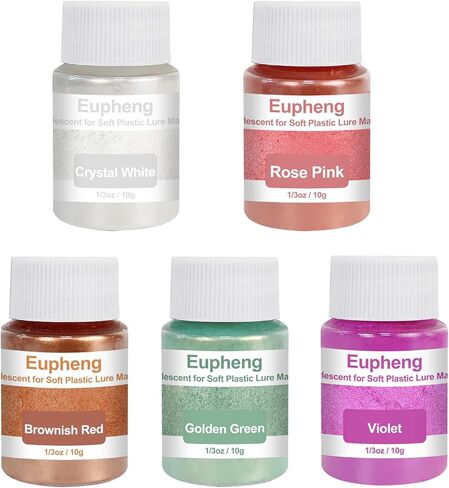 مسحوق ميكا من Eupheng، 5 ألوان، صبغة طعم بلاستيكية ناعمة لؤلؤية لصناعة طُعم الصيد بنفسك، لمسة نهائية نابضة بالحياة ولامعة، 1/3 أونصة لكل منها in Kuwait