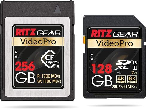 CFExpress Type B 256GB Card (1700/1100 R/W) Compatible Nikon, Panasonic & Canon DSLR Cameras. (Not Recommended for Nikon Cameras) + Video Pro V90 SD Card 128gb in Kuwait