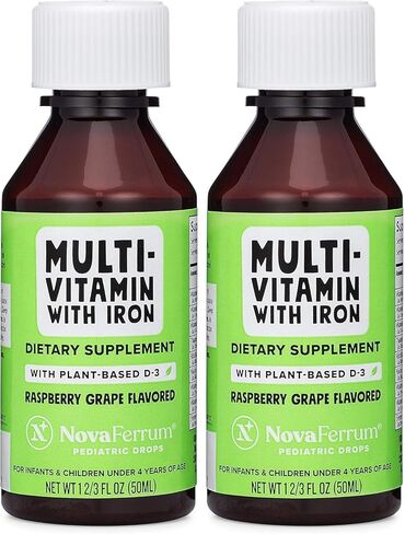 NovaFerrum MMM | Multivitamin for Infants, Kids and Toddlers | Vitamin C, D3, E | Immune Support | Gluten Free Certified | Sugar Free | Ages 4 & Under | 1.69 Fl Oz in Saudi Arabia
