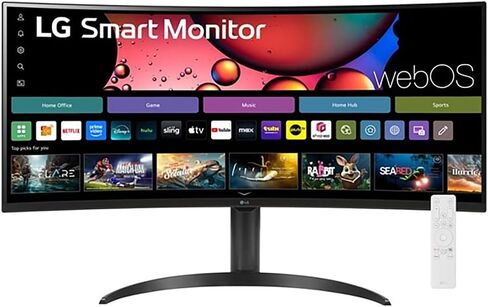 LG 34SR65QC-B 34 Inch Smart Monitor WQHD 1440P Curved Screen with Adjustable Stand Bundle with Elite Suite 18, 2X HDMI Cable and Deco Gear CPS Exclusive 26 Month Protection Pack (BEACH-CPS-26M500) in Saudi Arabia