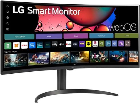 LG 34SR65QC-B 34 Inch Smart Monitor WQHD 1440P Curved Screen with Adjustable Stand Bundle with Elite Suite 18, 2X HDMI Cable and Deco Gear CPS Exclusive 26 Month Protection Pack (BEACH-CPS-26M500) in Saudi Arabia