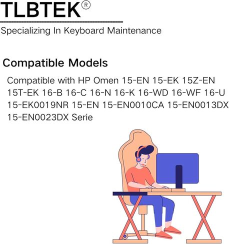استبدال لوحة المفاتيح الخلفية TLBTEK متوافق مع HP Omen 15-EN 15-EK 15Z-EN 15T-EK 16-B 16-C 16-N 16-K 16-WD 16-WF 16-U 15-EK0019NR 15-EN 15-EN0010CA 15-EN0013DX كمبيوتر محمول من سلسلة 15-EN0023DX in Kuwait