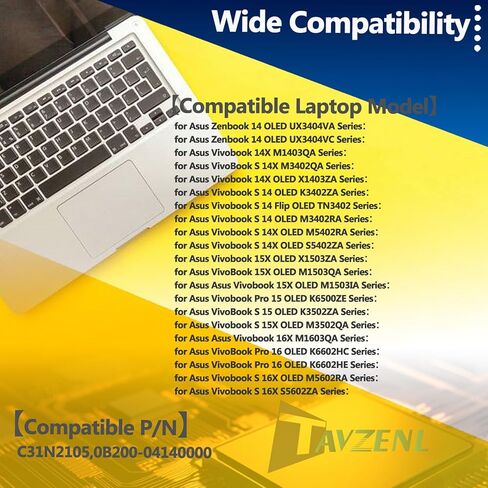 C31N2105 70Wh Battery Replacement for Asus Zenbook 14 OLED UX3404VA Vivobook 14X M1403QA M3402RA M5402RA S5402ZA 15X OLED X1503ZA K6500ZE M3502QA 16X M1603QA K6602HC K6602HE 11.61V 5895 in Saudi Arabia