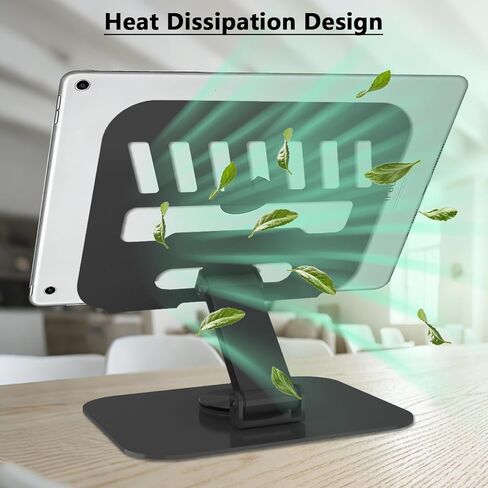 حامل تابلت يدور 360 درجة، لوحة تصميم قاعدة فائقة الثبات لتبديد الحرارة، حامل تابلت قابل للتعديل وقابل للطي متوافق مع iPad Pro/Air/Min وجميع الأجهزة مقاس 4-16 بوصة (أسود) in Saudi Arabia