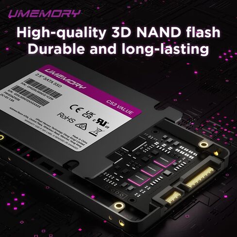 CS3 Value 2.5 بوصة SATA III SSD داخلي، حتى 500 ميجابايت/ثانية، محرك أقراص NAND Flash ثلاثي الأبعاد عالي الأداء ذو ​​الحالة الصلبة لأجهزة الكمبيوتر المحمول والكمبيوتر المكتبي (250 جيجابايت) in Kuwait