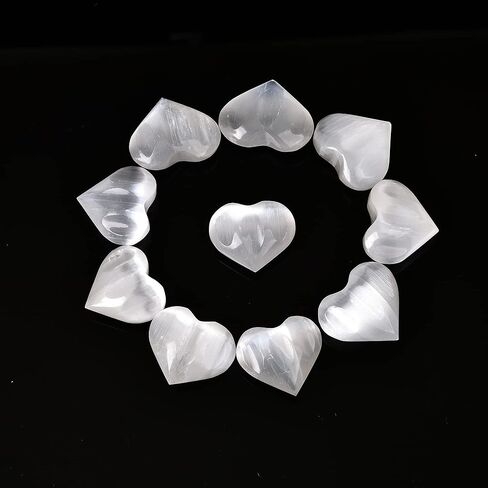 JIC Gem 2" Natural White Selenite Heart Palm Stones Heart Crystal Healing Gemstone Decoration Worry Therapy Heart Shape Crystal Set of 10 Wholesale in Kuwait