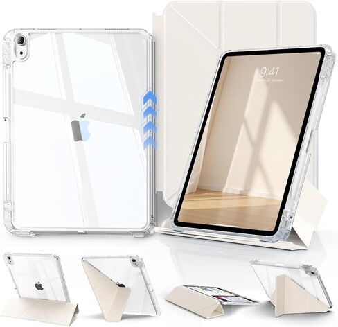 JKSML Case for iPad (A16) 11th/10th Gen with 8+ Viewing Angles, DIY Detachable Sliding Cover, Fully Clear Hard Back Shell, Solid Y-fold Stand, Pencil Holder for iPad 10.9" (2022)/ 11" (2025)-Cream in Saudi Arabia