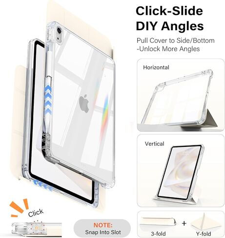 JKSML Case for iPad (A16) 11th/10th Gen with 8+ Viewing Angles, DIY Detachable Sliding Cover, Fully Clear Hard Back Shell, Solid Y-fold Stand, Pencil Holder for iPad 10.9" (2022)/ 11" (2025)-Cream in Saudi Arabia