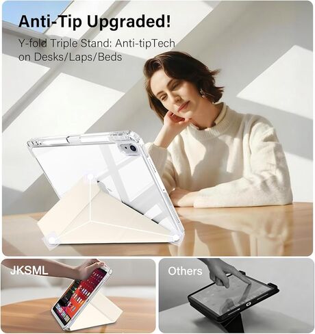 JKSML Case for iPad (A16) 11th/10th Gen with 8+ Viewing Angles, DIY Detachable Sliding Cover, Fully Clear Hard Back Shell, Solid Y-fold Stand, Pencil Holder for iPad 10.9" (2022)/ 11" (2025)-Cream in Saudi Arabia