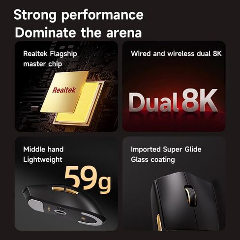 ماوس ألعاب Hyekit MCHOSE K7 Ultra Wireless Esports مع قاعدة شحن مغناطيسية، مستشعر بصري PAW3950، استقصاء مزدوج 8K، 42K DPI، 59 جرام خفيف الوزن، 5 أزرار قابلة للبرمجة، بطارية 130 ساعة (أرجواني) in Kuwait