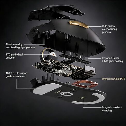 ماوس ألعاب Hyekit MCHOSE K7 Ultra Wireless Esports مع قاعدة شحن مغناطيسية، مستشعر بصري PAW3950، استقصاء مزدوج 8K، 42K DPI، 59 جرام خفيف الوزن، 5 أزرار قابلة للبرمجة، بطارية 130 ساعة (أرجواني) in Kuwait