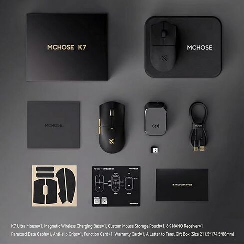 ماوس ألعاب Hyekit MCHOSE K7 Ultra Wireless Esports مع قاعدة شحن مغناطيسية، مستشعر بصري PAW3950، استقصاء مزدوج 8K، 42K DPI، 59 جرام خفيف الوزن، 5 أزرار قابلة للبرمجة، بطارية 130 ساعة (أرجواني) in Kuwait
