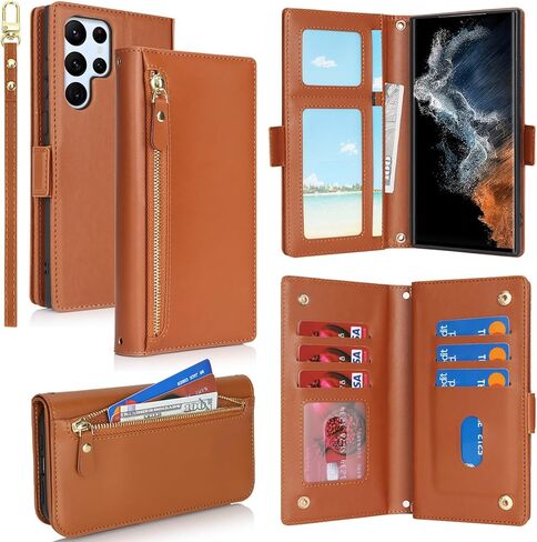 Jaorty Fit for Samsung Galaxy S22 Ultra 5G Wallet Case for Women Men,【RFID Blocking】PU Leather Phone Case with Card Holder for Galaxy S22 Ultra,Wrist Strap Zipper Credit Card Slots Cover,White Leopard in Saudi Arabia