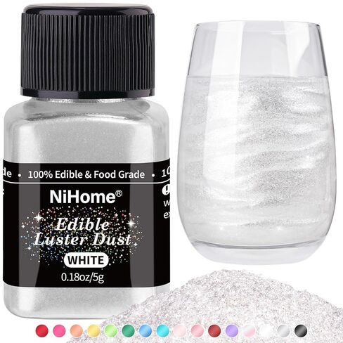 NiHome Edible Food-Grade Glimmer Powder Glitter Luster Dust Metallic Food Decorating Sprinkle Glimmery Dust for Drink Wine Beverage Cake Candy Dessert Bakery Restaurant Vegan (0.18oz/5g, Iridescent) in Saudi Arabia