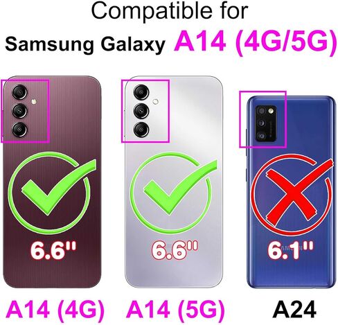 Case Wallet for Samsung Galaxy A14 4G / A14 5G, with [3 Card Slots], Kickstand Magnetic Closure PU Leather Shockproof Protective Flip Cover, Pink Rose in Saudi Arabia
