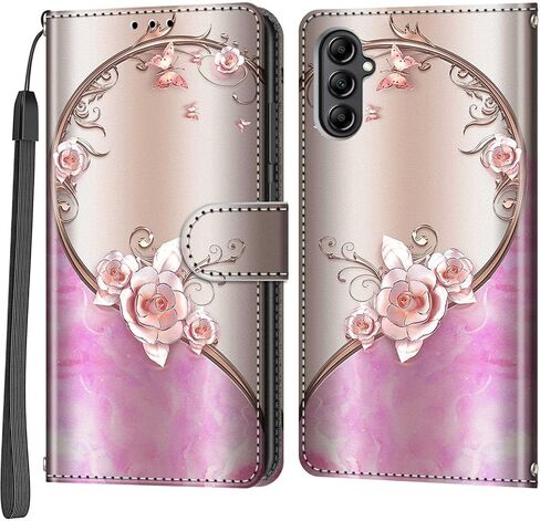 Case Wallet for Samsung Galaxy A14 4G / A14 5G, with [3 Card Slots], Kickstand Magnetic Closure PU Leather Shockproof Protective Flip Cover, Pink Rose in Saudi Arabia