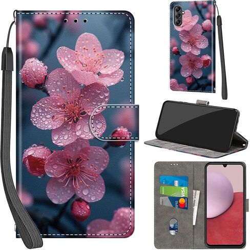 Case Wallet for Samsung Galaxy A14 4G / A14 5G, with [3 Card Slots], Kickstand Magnetic Closure PU Leather Shockproof Protective Flip Cover, Pink Rose in Saudi Arabia