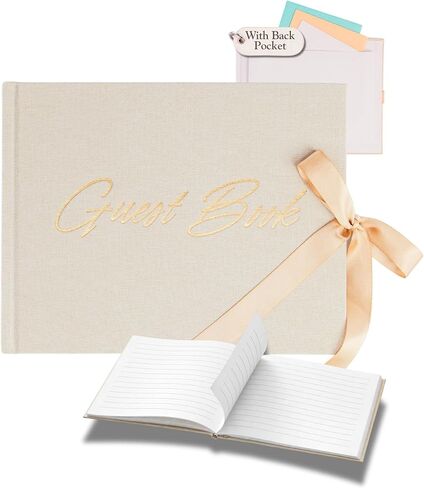 Elegant Wedding Guest Book-Wedding Memory Book w/Keepsake Pocket+Bow Closure, 9x7in Linen Cover, 120 Lined Pages - Guest Book Wedding Reception, Bridal/Baby Shower, Funeral and Other Holiday Events in Saudi Arabia
