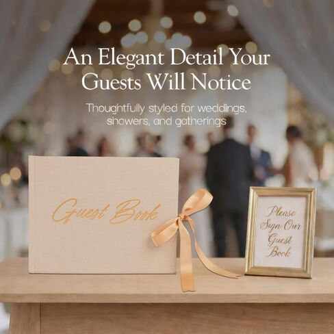 Elegant Wedding Guest Book-Wedding Memory Book w/Keepsake Pocket+Bow Closure, 9x7in Linen Cover, 120 Lined Pages - Guest Book Wedding Reception, Bridal/Baby Shower, Funeral and Other Holiday Events in Saudi Arabia