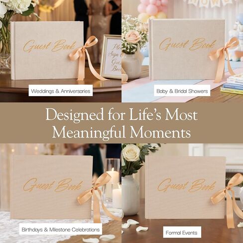 Elegant Wedding Guest Book-Wedding Memory Book w/Keepsake Pocket+Bow Closure, 9x7in Linen Cover, 120 Lined Pages - Guest Book Wedding Reception, Bridal/Baby Shower, Funeral and Other Holiday Events in Saudi Arabia