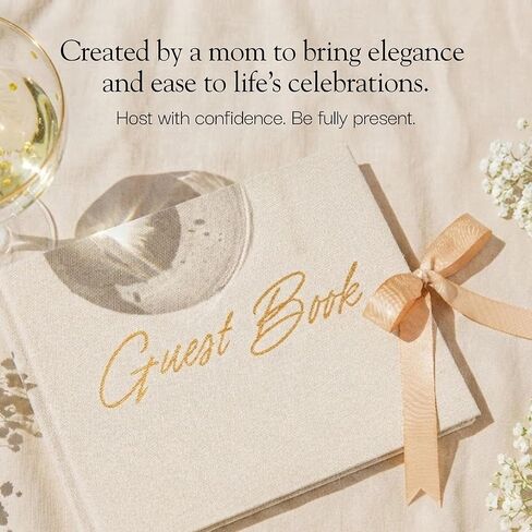 Elegant Wedding Guest Book-Wedding Memory Book w/Keepsake Pocket+Bow Closure, 9x7in Linen Cover, 120 Lined Pages - Guest Book Wedding Reception, Bridal/Baby Shower, Funeral and Other Holiday Events in Saudi Arabia