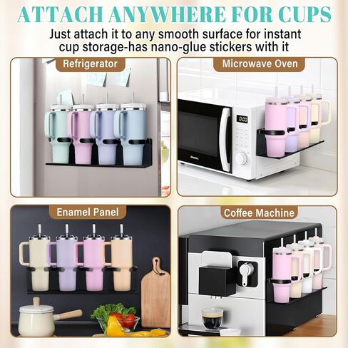 Magnetic Cup Holder for Fridge,8 Cups Water Bottle Organizer for Stanley 30 40 oz with Tumbler Lid Organizer,High Capacity Heavy Duty Kitchen Storage Rack Accessories in Saudi Arabia