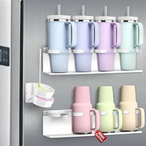 Magnetic Cup Holder for Fridge,8 Cups Water Bottle Organizer for Stanley 30 40 oz with Tumbler Lid Organizer,High Capacity Heavy Duty Kitchen Storage Rack Accessories in Saudi Arabia
