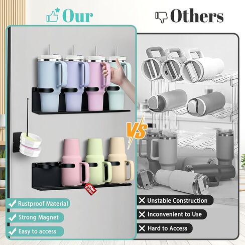 Magnetic Cup Holder for Fridge,8 Cups Water Bottle Organizer for Stanley 30 40 oz with Tumbler Lid Organizer,High Capacity Heavy Duty Kitchen Storage Rack Accessories in Saudi Arabia