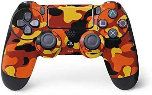 ملصق Skinit المخصص للألعاب متوافق مع وحدة تحكم PS4 - تصميم مموه باللون البرتقالي in Kuwait