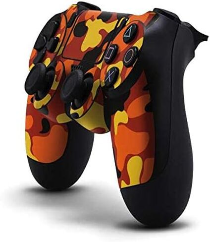ملصق Skinit المخصص للألعاب متوافق مع وحدة تحكم PS4 - تصميم مموه باللون البرتقالي in Kuwait