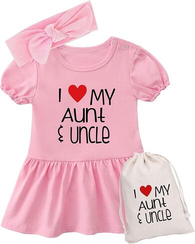 YSCULBUTOL Baby Girl Dress I Love My Aunt Uncle Newborn Baby Girl Toddler Dress Sister Cute Dresses with Headband Set in Saudi Arabia