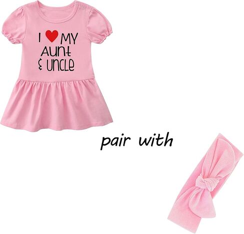 YSCULBUTOL Baby Girl Dress I Love My Aunt Uncle Newborn Baby Girl Toddler Dress Sister Cute Dresses with Headband Set in Saudi Arabia