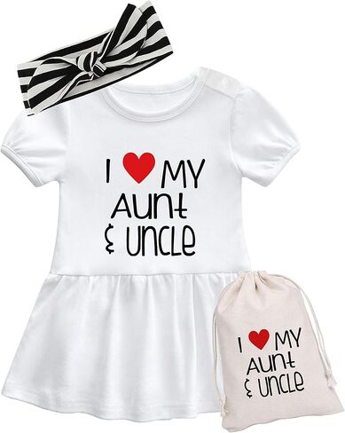 YSCULBUTOL Baby Girl Dress I Love My Aunt Uncle Newborn Baby Girl Toddler Dress Sister Cute Dresses with Headband Set in Saudi Arabia