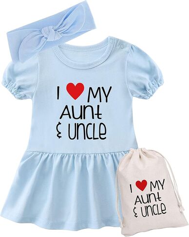 YSCULBUTOL Baby Girl Dress I Love My Aunt Uncle Newborn Baby Girl Toddler Dress Sister Cute Dresses with Headband Set in Saudi Arabia
