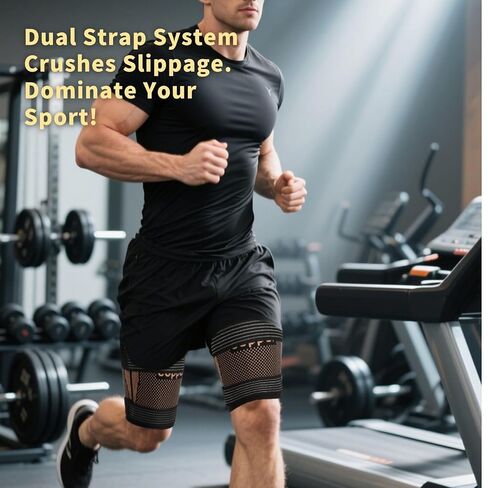 أكمام ضاغطة لأوتار الركبة مع أشرطة قابلة للتعديل - دعم الفخذ المغمور بالنحاس للجري والتعافي والرياضة - دعامة الفخذ للرجال والنساء in Kuwait
