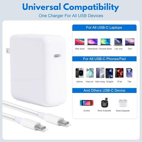 شاحن USB C سريع الشحن بقدرة 87 واط، بديل لمحول طاقة الكمبيوتر المحمول مقاس 13/14/15 بوصة لجهاز Mac Pro بعد عام 2016، لجهاز Mac Book Air بعد عام 2018، مزود سلك طاقة USB C إلى C in Kuwait