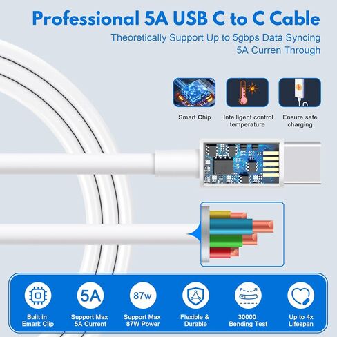شاحن USB C سريع الشحن بقدرة 87 واط، بديل لمحول طاقة الكمبيوتر المحمول مقاس 13/14/15 بوصة لجهاز Mac Pro بعد عام 2016، لجهاز Mac Book Air بعد عام 2018، مزود سلك طاقة USB C إلى C in Kuwait
